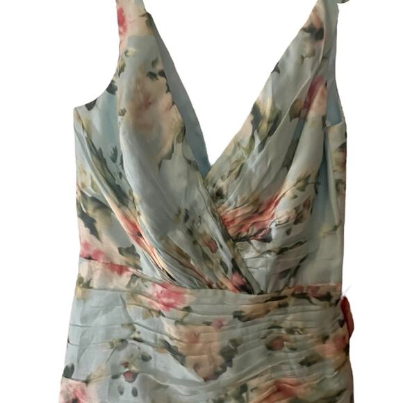 Ieena for Mac Duggal  Blue Floral Print Asymmetrical Ruffle Hem Dress Size 6 - Picture 8 of 10